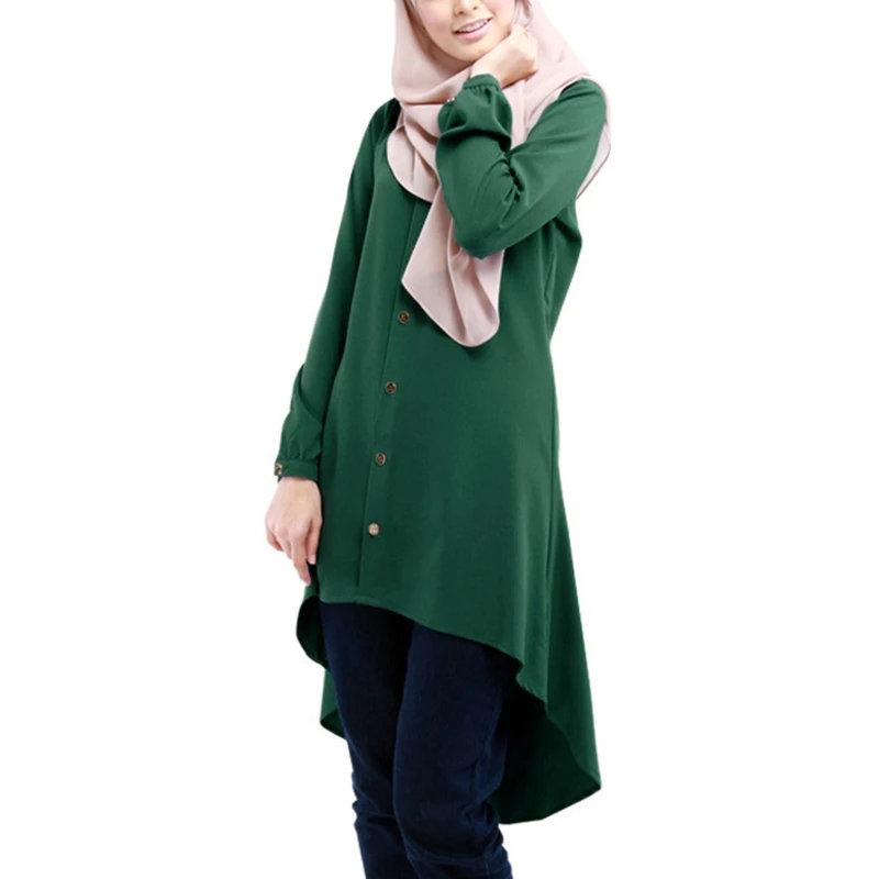 Women Muslim Long Sleeve Blouse Dress Buttons Asymmetric Solid Color Shirt Oversized Loose Islamic Tunic Tops Arab Abaya
Women Muslim Long Sleeve Blouse Dress Buttons Asymmetric Solid Color Shirt Oversized Loose Islamic Tunic Tops Arab Abaya