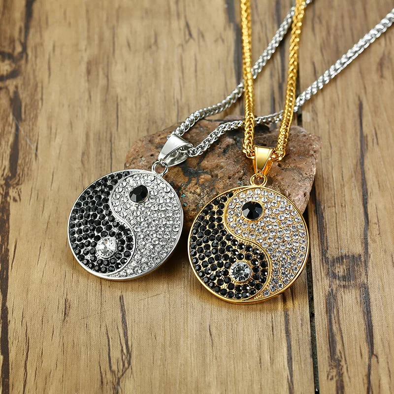 LOOKER Black Clear CZ Stones Bagua Yingyang Pendant Gold Tone Stainless Steel Necklaces for Men Collier with 24" Wheat Chain
LOOKER Black Clear CZ Stones Bagua Yingyang Pendant Gold Tone Stainless Steel Necklaces for Men Collier with 24" Wheat Chain