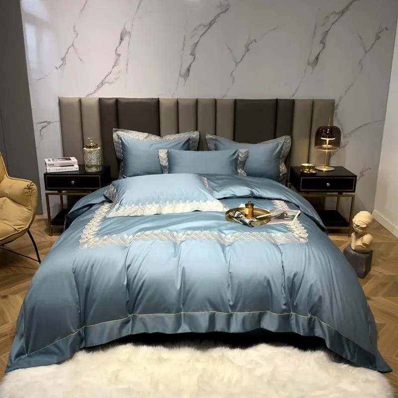 

1000TC Egyptian Cotton Chic Luxury Embroidery Duvet Cover 4Pcs Soft King Queen Bedding set Quilted Cotton Bedspread Pillowcases