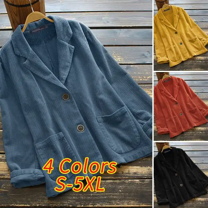 ZANZEA Autumn Corduroy Blazer Jackets Women Vintage Coats Fashion Solid Color Outwear Female Lapel Neck Long Sleeve Chaqueta
ZANZEA Autumn Corduroy Blazer Jackets Women Vintage Coats Fashion Solid Color Outwear Female Lapel Neck Long Sleeve Chaqueta