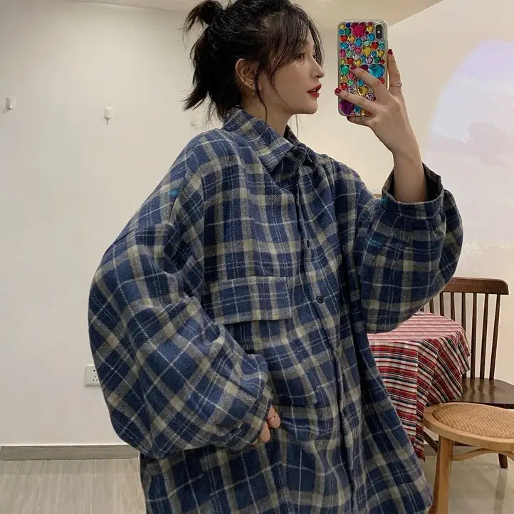 2021 Spring Blouse Women Retro Plaid Puff Sleeve Lapel Oversized Jacket Ladies Shirt Lazy Harajuku Tops Pocket Buttons Blouse
2021 Spring Blouse Women Retro Plaid Puff Sleeve Lapel Oversized Jacket Ladies Shirt Lazy Harajuku Tops Pocket Buttons Blouse