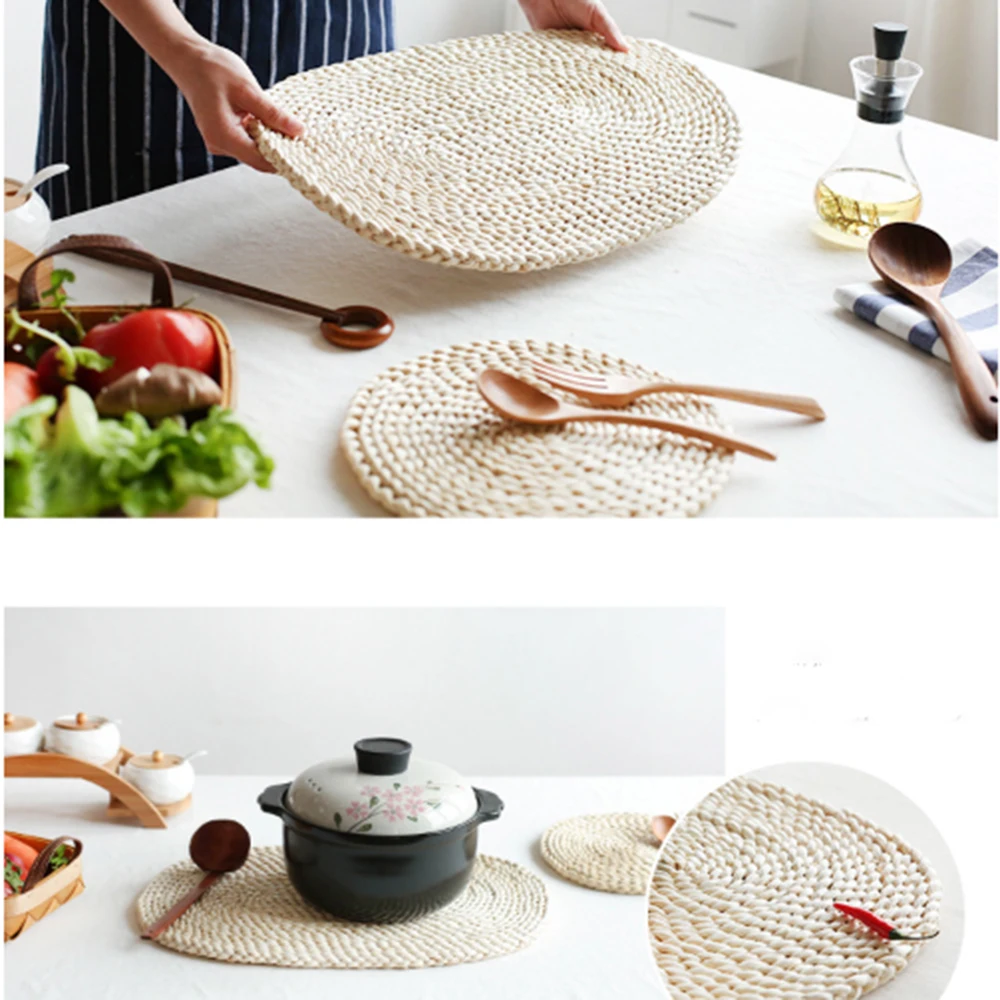 Natural Corn Straw Woven Placemats Round Rattan Dining Table Mats Heat Insulation Pot Holder Cup Coaster
Natural Corn Straw Woven Placemats Round Rattan Dining Table Mats Heat Insulation Pot Holder Cup Coaster