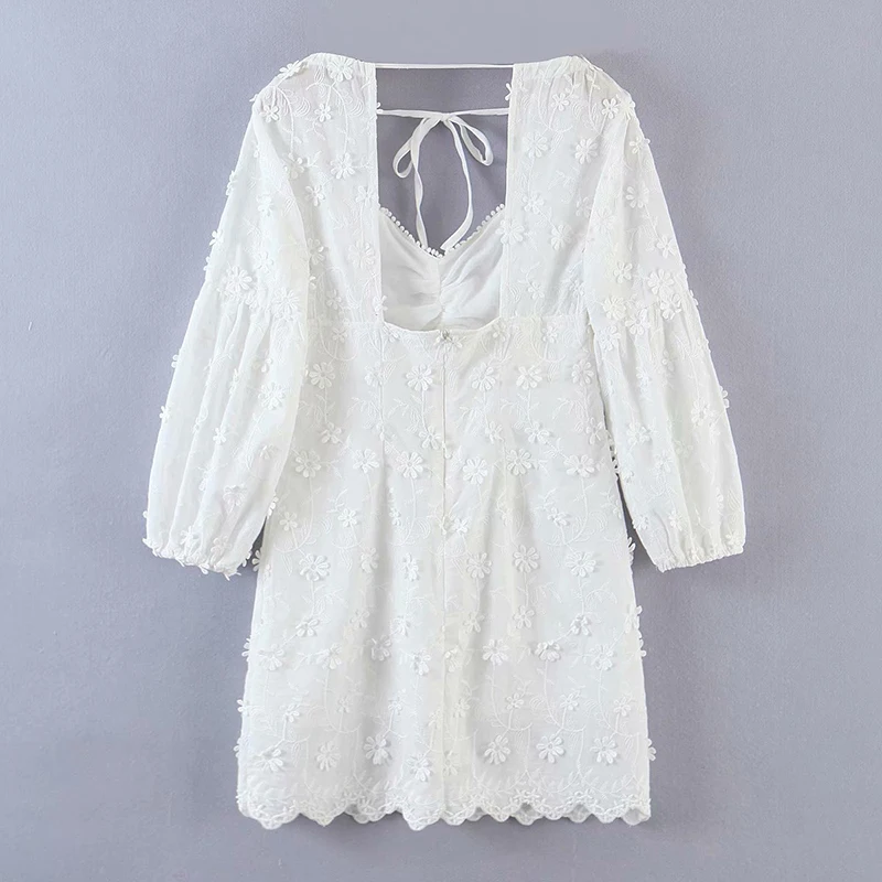 2021 Summer Women Stereoscopic Floating Flower Lantern Sleeve Dress Lace-up Square Collar Ladies Lace Mini Dress Vestidos YF7617
2021 Summer Women Stereoscopic Floating Flower Lantern Sleeve Dress Lace-up Square Collar Ladies Lace Mini Dress Vestidos YF7617