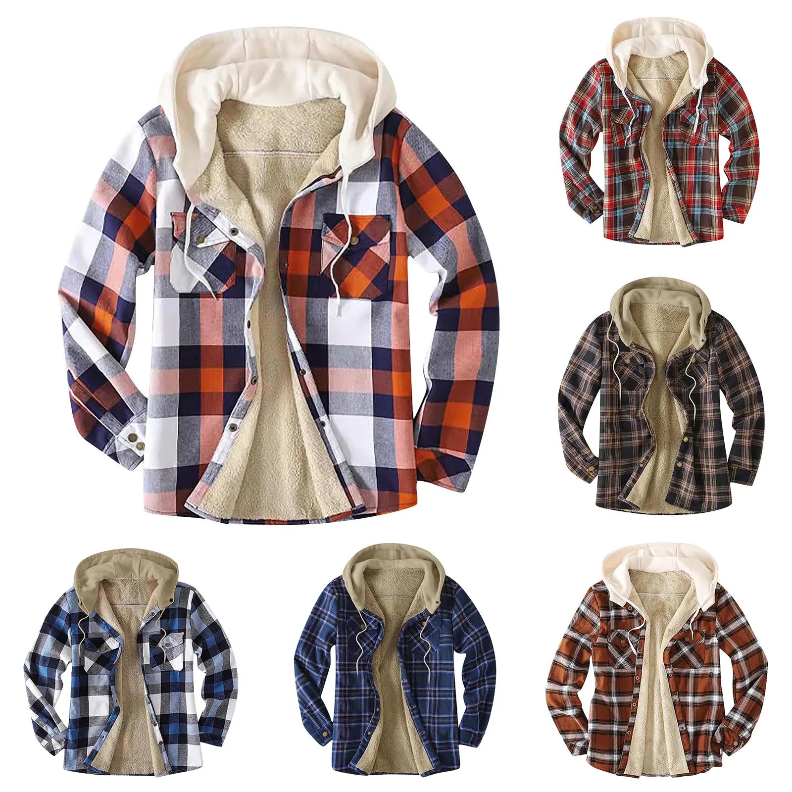 European American fashion Men's Quilted Lined Button Down Cotton Plaid Autumn Winter Shirt Add Velvet Keep Warm Jacket With Hood
European American fashion Men's Quilted Lined Button Down Cotton Plaid Autumn Winter Shirt Add Velvet Keep Warm Jacket With Hood