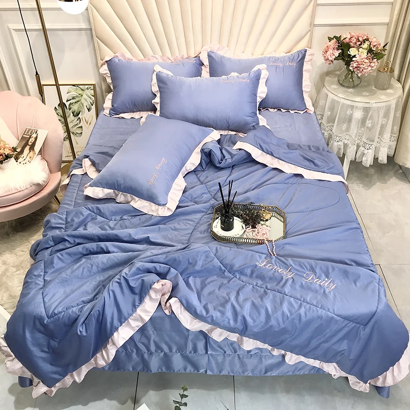 Princess Style Washed Silk Throw Bed Set 4pcs/set Ruffles Patchwork Quilt Summer Duvet 4pcs Quilts Set Pink Bed Cover Sheet Home
Princess Style Washed Silk Throw Bed Set 4pcs/set Ruffles Patchwork Quilt Summer Duvet 4pcs Quilts Set Pink Bed Cover Sheet Home