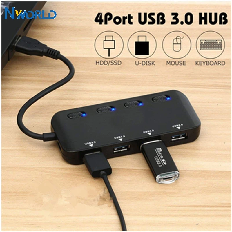 4 Port Micro USB Hub 3.0 USB Splitter High Speed 480Mbps USB3.0 Hub LED With ON/OFF Switch For Tablet Laptop Computer
4 Port Micro USB Hub 3.0 USB Splitter High Speed 480Mbps USB3.0 Hub LED With ON/OFF Switch For Tablet Laptop Computer