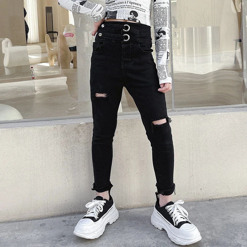 Girls Pants High Waist Skinny Trousers Ripped Holes Stretch Tights Black Jeans Children's Clothes 4-13 Years Kids Girls drawers
Girls Pants High Waist Skinny Trousers Ripped Holes Stretch Tights Black Jeans Children's Clothes 4-13 Years Kids Girls drawers