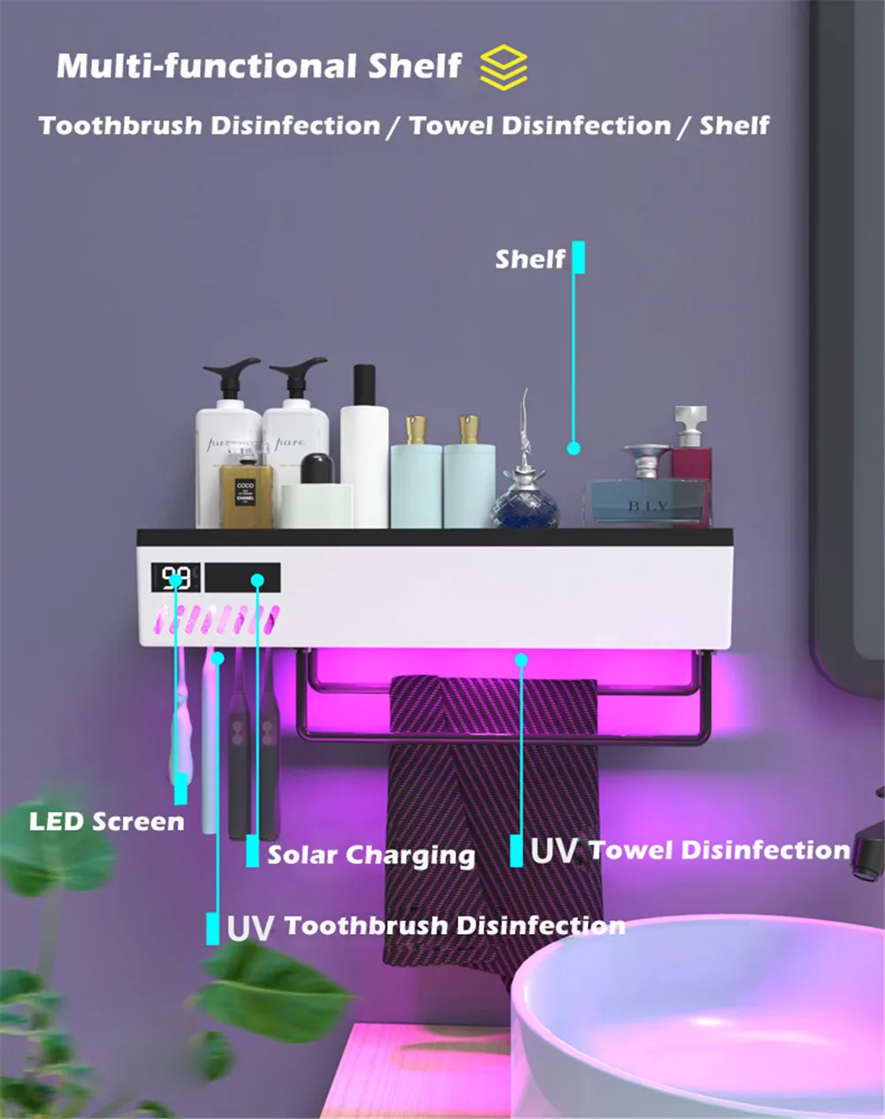 2 in 1 UV Smart Toothbrush Towel Disinfection Solar Energy Without Charging Cleaner Storage Wall Mounted Brushing Rack Shelf
2 in 1 UV Smart Toothbrush Towel Disinfection Solar Energy Without Charging Cleaner Storage Wall Mounted Brushing Rack Shelf