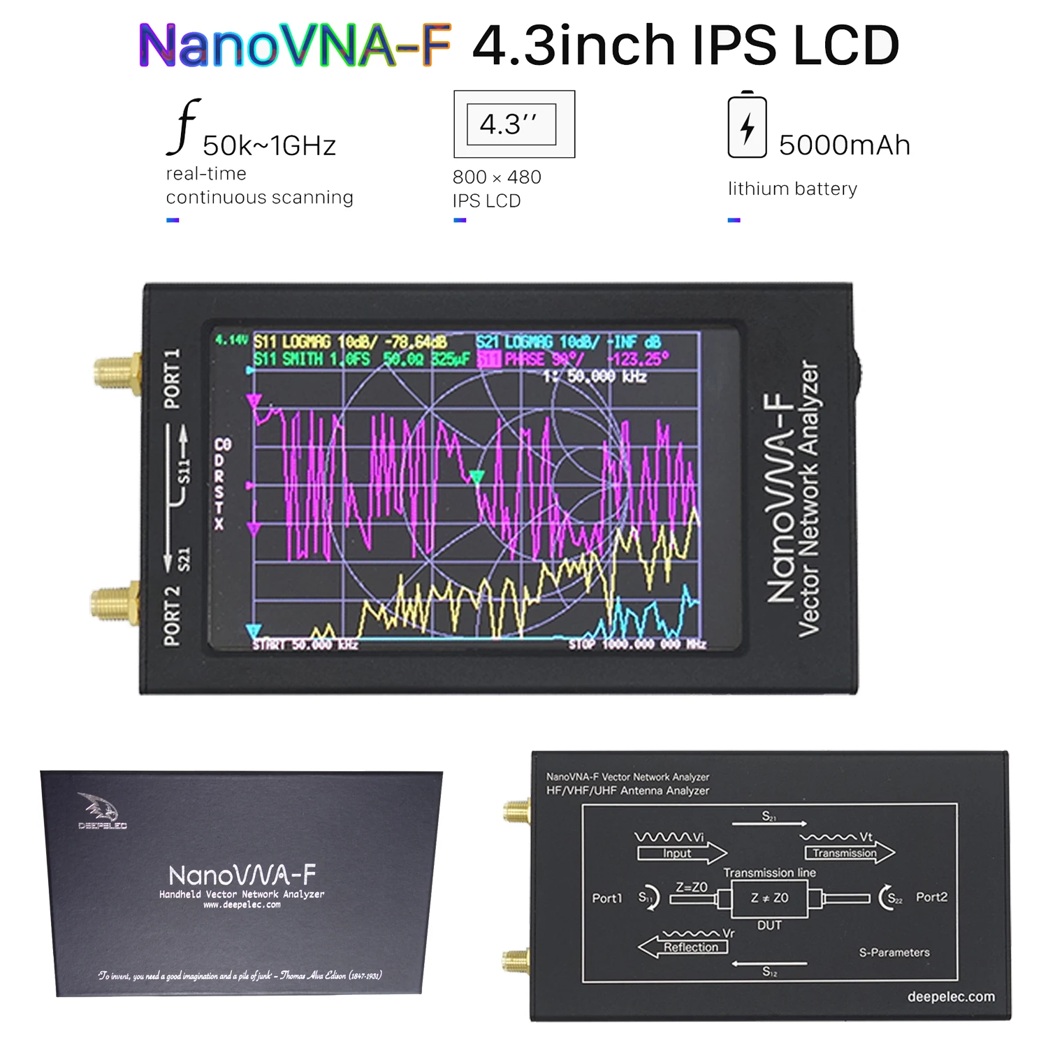 Metal Case NanoVNA-F TFT MF HF VHF Antenna Analyzer 4.3 Inch Handheld Vector Network Analyzer SWR Meter 50KHz-1000MHz
Metal Case NanoVNA-F TFT MF HF VHF Antenna Analyzer 4.3 Inch Handheld Vector Network Analyzer SWR Meter 50KHz-1000MHz