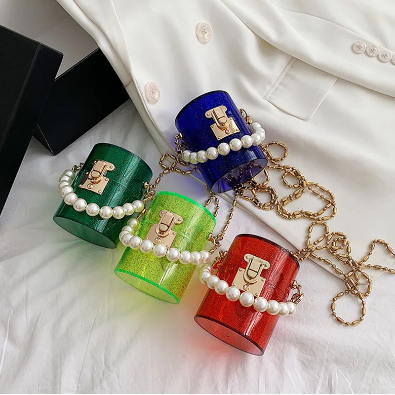 Mini Cylinder Transparent Pearl Crossbody Shoulder Bag for Women Female Luxury Designer Chain Messenger Bags Girls Purse Handbag
Mini Cylinder Transparent Pearl Crossbody Shoulder Bag for Women Female Luxury Designer Chain Messenger Bags Girls Purse Handbag