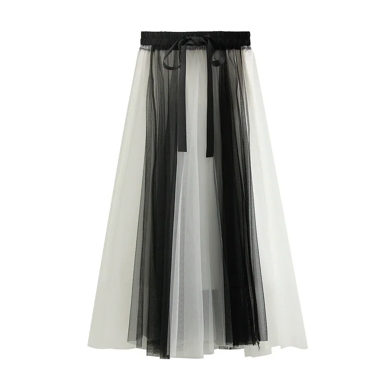 

Длинная Плиссированная Юбка-пачка, Женская винтажная юбка из тюля на осень и зиму, эластичная сетчатая юбка с высокой талией