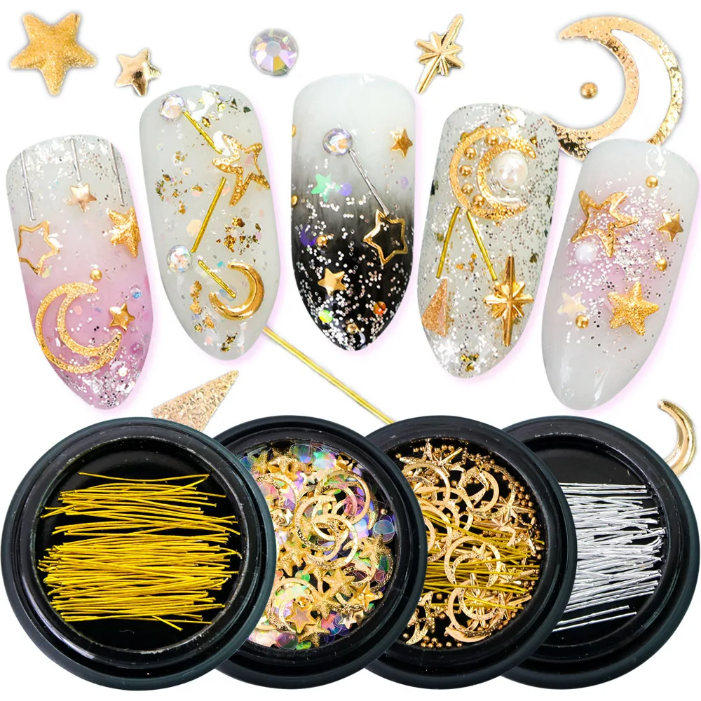 Metal Copper 3D Nail Art Star Moon Designs Gold Silver Aolly Rivet Studs for Nails Tips Decorations Flakes
Metal Copper 3D Nail Art Star Moon Designs Gold Silver Aolly Rivet Studs for Nails Tips Decorations Flakes