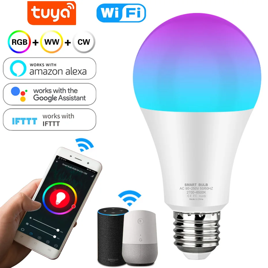 Smart Light Bulb E27 Home Light 110V 220V 12W 15W Tuya APP Wifi Led Lamp RGB Warm White /White Work With Alexa / Google Home
Smart Light Bulb E27 Home Light 110V 220V 12W 15W Tuya APP Wifi Led Lamp RGB Warm White /White Work With Alexa / Google Home
