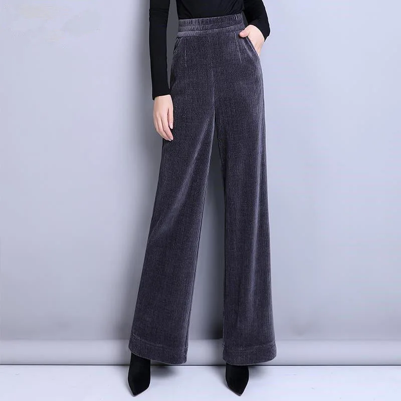 Spring women fashion corduroy wide leg pants ladies high waist casual trousers office OL style loose solid pant 
Spring women fashion corduroy wide leg pants ladies high waist casual trousers office OL style loose solid pant