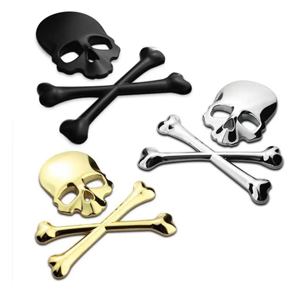 

9x8.5cm 3D Metal Skull Skeleton Crossbones Car Stickers For Auto Motorbike Truck Decoration Accessories Car Styling Label Emblem