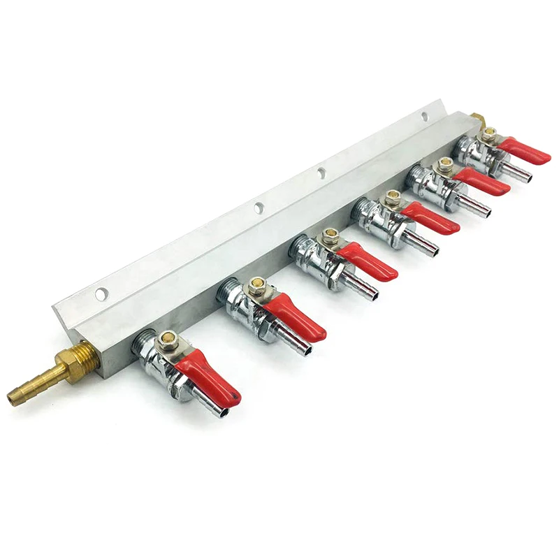 Алюминиевый распределительный коллектор CO2, 6 каналов, 1/4 дюйма, с зазубринами 
Алюминиевый распределительный коллектор CO2, 6 каналов, 1/4 дюйма, с зазубринами