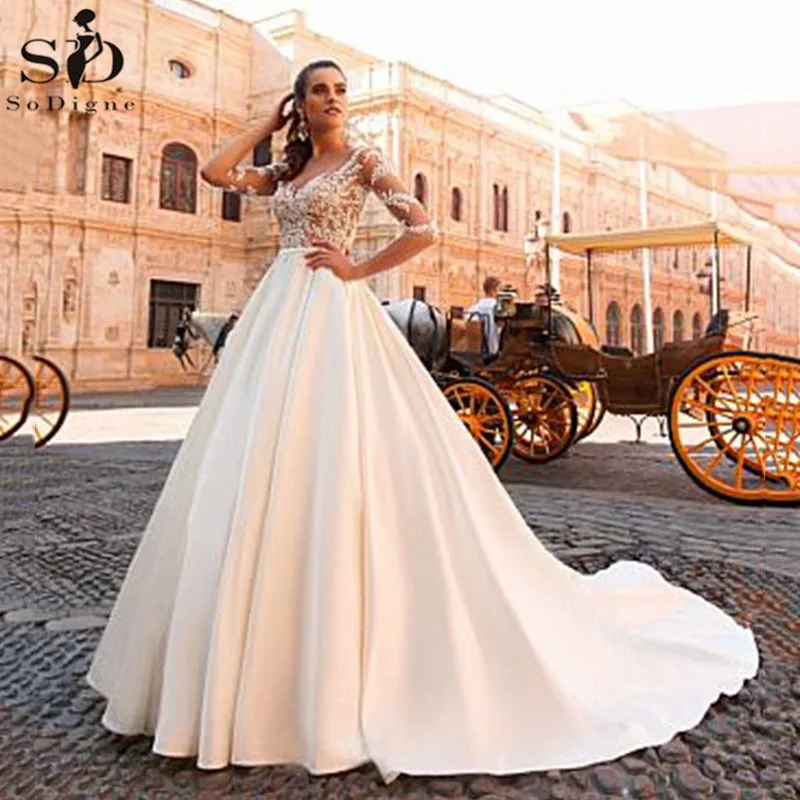 Атласное свадебное платье с длинным рукавом, элегантное кружевное свадебное платье с аппликацией в стиле бохо, пляжные винтажные свадебные... 
Атласное свадебное платье с длинным рукавом, элегантное кружевное свадебное платье с аппликацией в стиле бохо, пляжные винтажные свадебные...