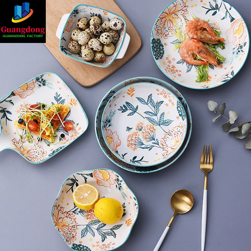 

Керамическая обеденная тарелка в виде фруктового салата и искусственных предметов, круглые столовые приборы из фарфора, кухонные блюда, тарелки