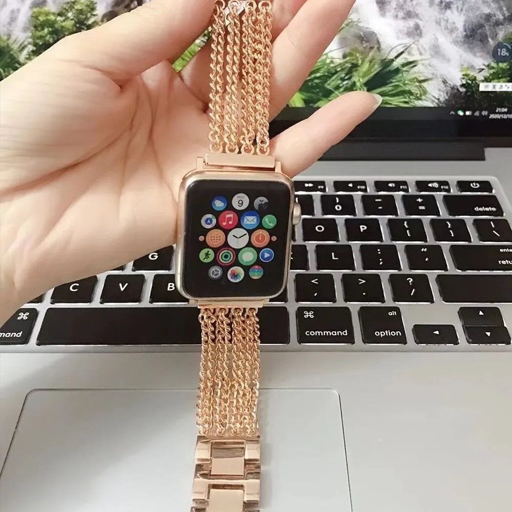 8 Metal Chains Steel Strap for Apple Watch Band 44mm 40mm 42mm 38mm Men/Women Personality Bracelet for iWatch Series 6/5/4/SE/3
8 Metal Chains Steel Strap for Apple Watch Band 44mm 40mm 42mm 38mm Men/Women Personality Bracelet for iWatch Series 6/5/4/SE/3