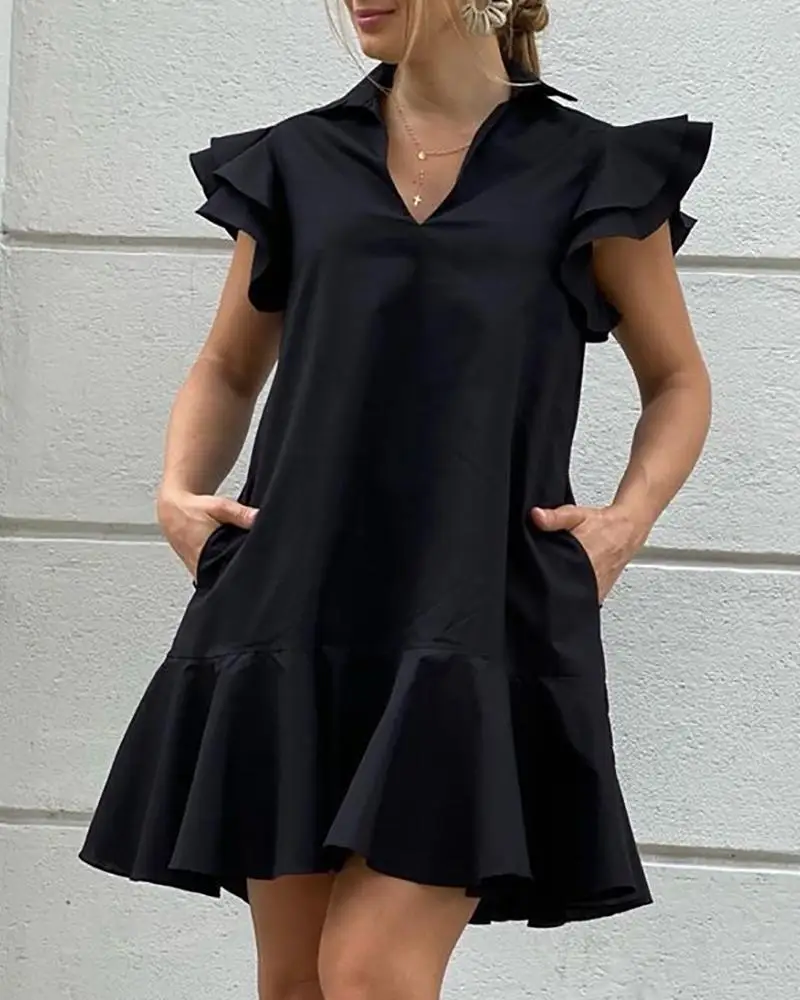 Women Petal Sleeve Ruffle Design Pockets Dress Elegant V Neck Fashion Chic Dress
Women Petal Sleeve Ruffle Design Pockets Dress Elegant V Neck Fashion Chic Dress