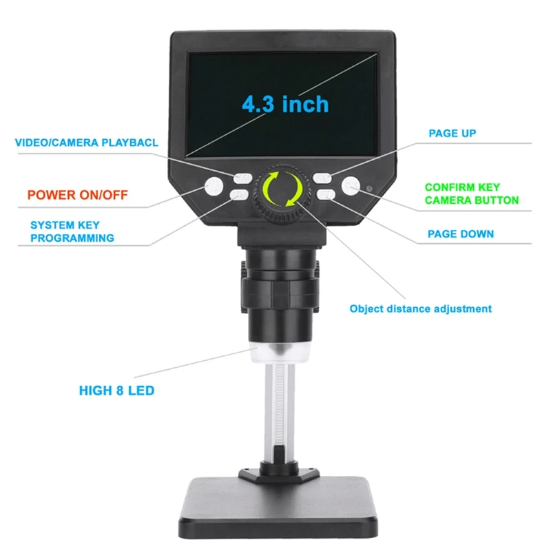 1000X 4.3inch LCD Digital Microscope HD Portable Electronic Microscope with 8 LED Light for Pcb Motherboard Repair
1000X 4.3inch LCD Digital Microscope HD Portable Electronic Microscope with 8 LED Light for Pcb Motherboard Repair