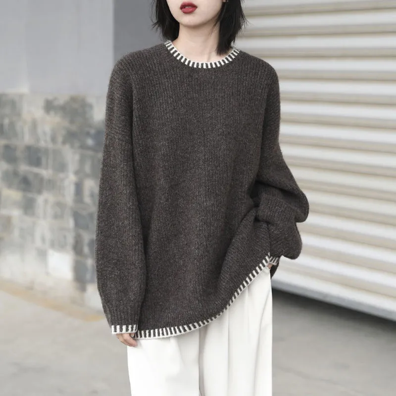 Women Vintage Color Contrast Sweater Autumn Loose Oversized Pullover O-Neck Lazy Style Jumper Knitwear Thin Tops TT0238
Women Vintage Color Contrast Sweater Autumn Loose Oversized Pullover O-Neck Lazy Style Jumper Knitwear Thin Tops TT0238