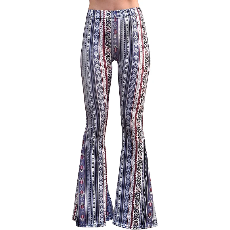

Women Bell Bottom Pants 2021 Sexy Pants Gypsy Comfy Fitness Ethnic Tribal Stretch Palazzo High Waist Leggings Fit Flare Pants
