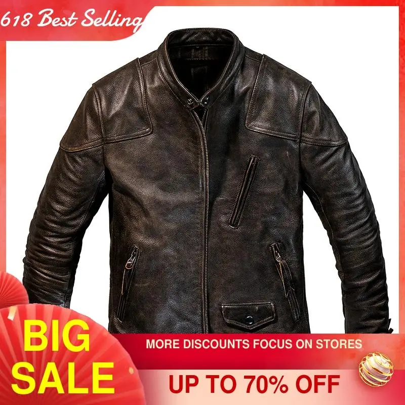 2021 Retro Brown American Style Biker's Leather Jacket Men Plus Size 4XL Genuine Cowhide Slim Fit Short Motorcycle Natural Coat
2021 Retro Brown American Style Biker's Leather Jacket Men Plus Size 4XL Genuine Cowhide Slim Fit Short Motorcycle Natural Coat