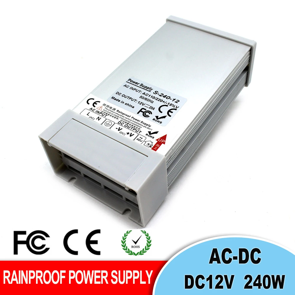 Непромокаемый DC 12 V 20A 240 W источник питания светодиодный трансформатор адаптер DC12V