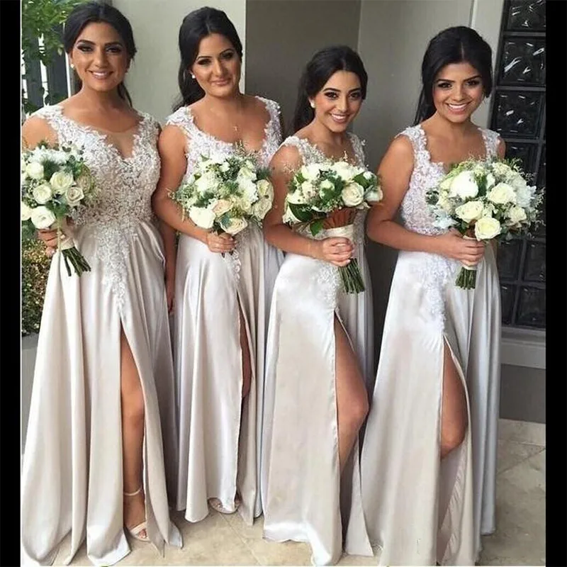 Недорогие пляжные платья подружки невесты с разрезом сбоку кружевные свадебные