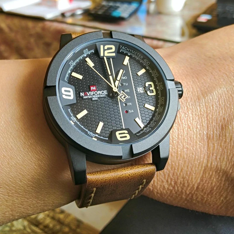 

2021 Luxury Brand NAVIFORCE Date Week Quartz Watch Men Casual Military Sports Leather Wristwatches Male Relogio Masculino Clock
