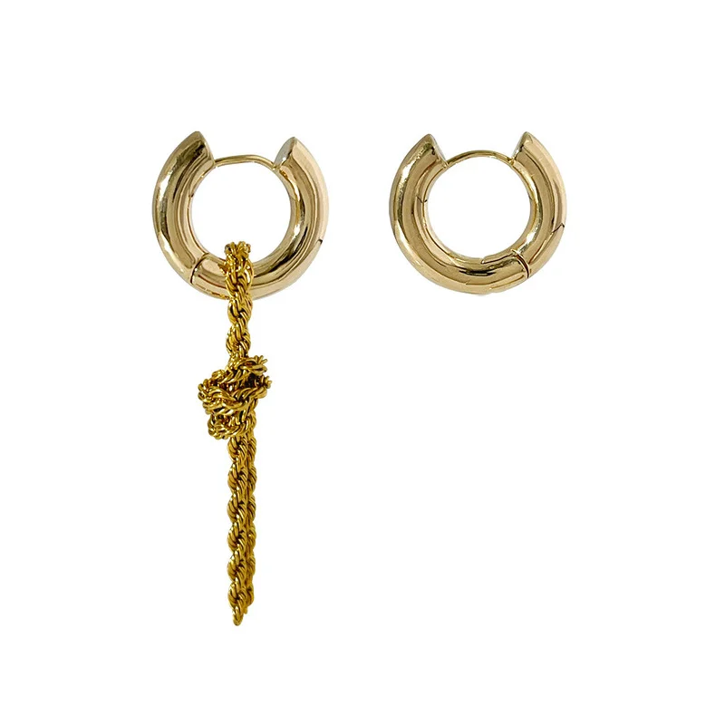 Minar Personality Brass Gold Knotted Tassel Chain Earrings for Women Vintage Asymmetric Hoop Earrings Street Style Trend Earring
Minar Personality Brass Gold Knotted Tassel Chain Earrings for Women Vintage Asymmetric Hoop Earrings Street Style Trend Earring