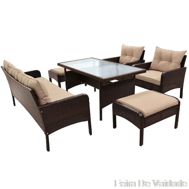 6Pcs Outdoor Patio PE Wicker Rattan Sofa Set Dining Table Set with Removable Cushions and Tempered Glass Tea Table for Backyard
6Pcs Outdoor Patio PE Wicker Rattan Sofa Set Dining Table Set with Removable Cushions and Tempered Glass Tea Table for Backyard