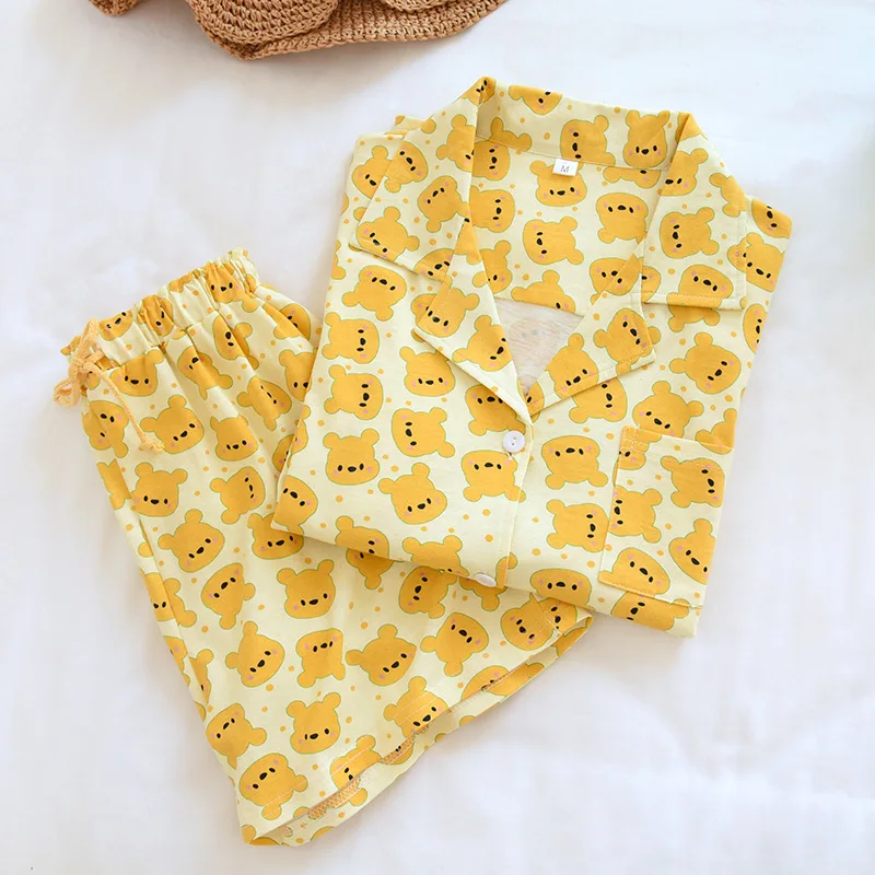 Knitted Cotton Sleeping Dress Cartoon Bear Female Pajamas Suit Long-sleeved Trousers Thin Pyjama Coton Pour Femme Sexy Sleepwear 
Knitted Cotton Sleeping Dress Cartoon Bear Female Pajamas Suit Long-sleeved Trousers Thin Pyjama Coton Pour Femme Sexy Sleepwear