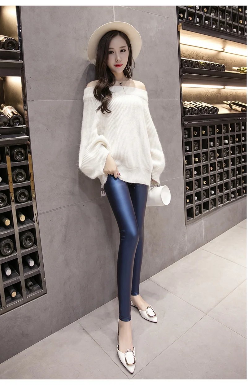 2018 Autumn PU Faux Leather Leggings Women 4 Colors Skinny Pants Female Korean Slim Ladies Fleece Pencil Leggins S-3XL | Женская одежда