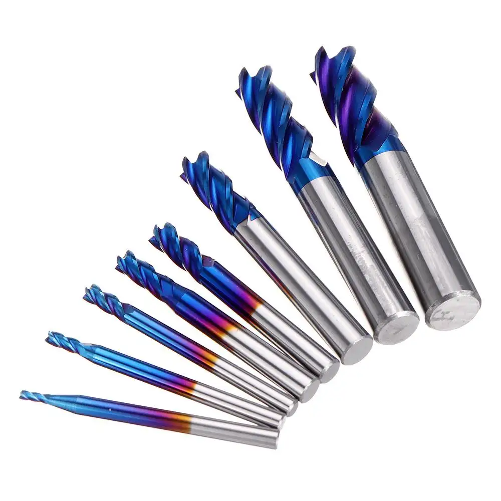 8pcs HRC55 Blue-nano Tungsten Carbide 4 Flute End Mill Set R1-R6 Milling Cutter CNC Router Bits for Metal Wood Stainless Steel
8pcs HRC55 Blue-nano Tungsten Carbide 4 Flute End Mill Set R1-R6 Milling Cutter CNC Router Bits for Metal Wood Stainless Steel