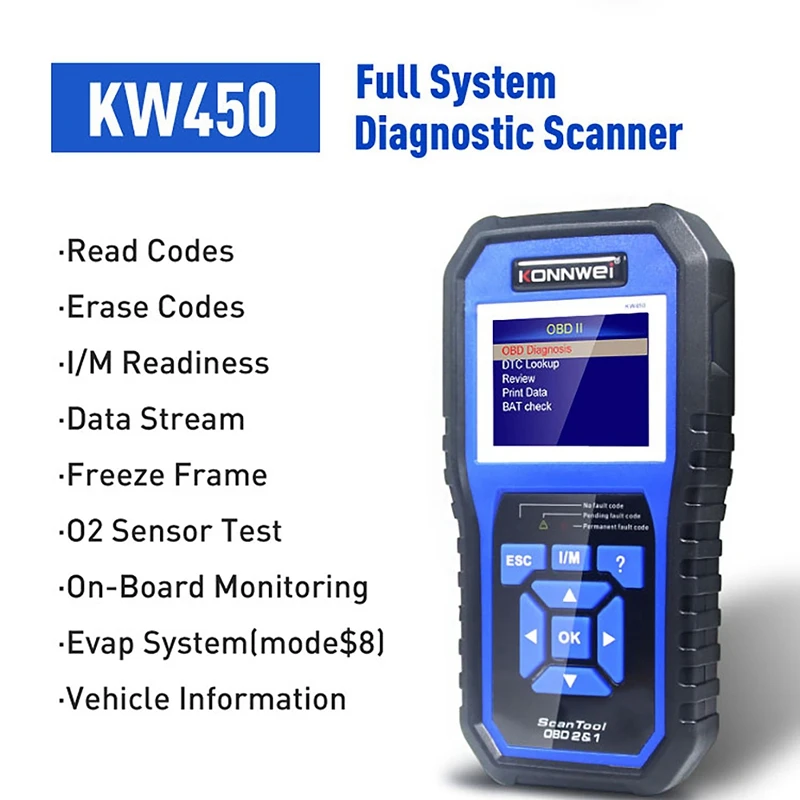 KONNWEI KW450 OBD2 Scanner Diagnostic Instrument for Series Car Scanner Diagnostic Tool Automotive Scanner Car Tools
KONNWEI KW450 OBD2 Scanner Diagnostic Instrument for Series Car Scanner Diagnostic Tool Automotive Scanner Car Tools