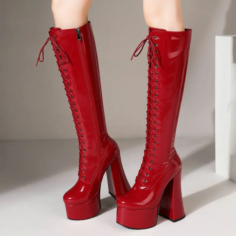 Sexy Super High Heel Women's Boots Patent Pu Leather Platform Shoes Women Cross Thick Heel Knee High Boots Autumn Winter Boots
Sexy Super High Heel Women's Boots Patent Pu Leather Platform Shoes Women Cross Thick Heel Knee High Boots Autumn Winter Boots