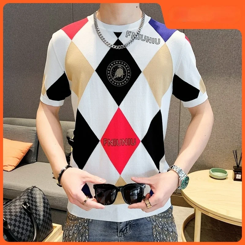 European Station 2021 New Short Sleeve Jinniu Hot Drilling Fashion Trendy T-shirt Men's Versatile Ice Silk Knitted
European Station 2021 New Short Sleeve Jinniu Hot Drilling Fashion Trendy T-shirt Men's Versatile Ice Silk Knitted