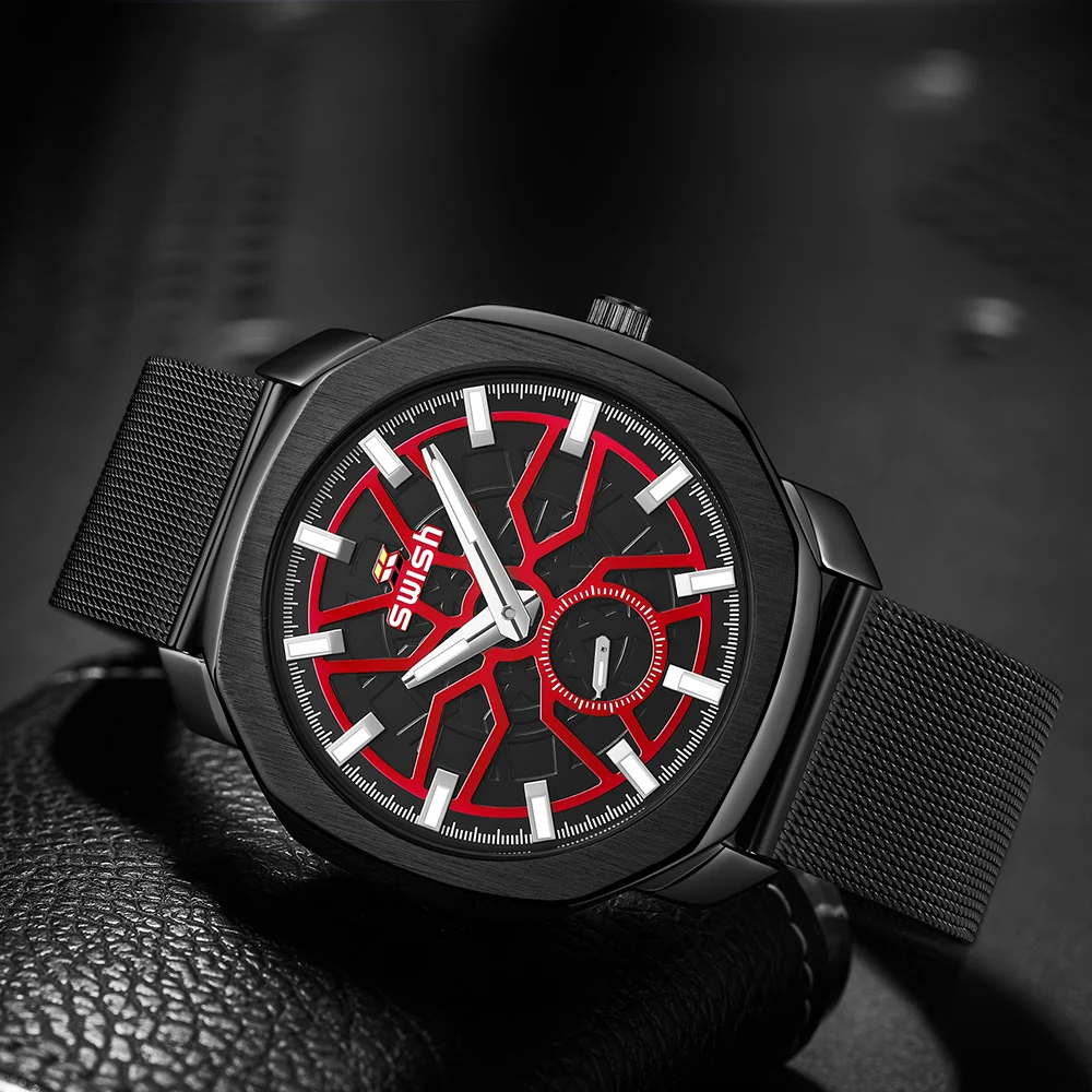 SWISH Watches Mens Fashion Quartz Waterproof Sports Watch For Man Gift Clock Black Steel Mesh Casual Automatic Date Wrist Watch
SWISH Watches Mens Fashion Quartz Waterproof Sports Watch For Man Gift Clock Black Steel Mesh Casual Automatic Date Wrist Watch