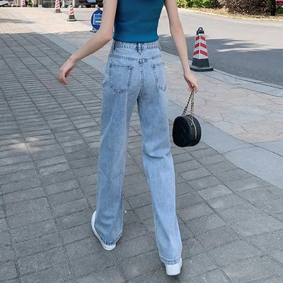 2021 wide leg jeans women's summer thin high waist drop loose straight tube thin light color floor pants
2021 wide leg jeans women's summer thin high waist drop loose straight tube thin light color floor pants