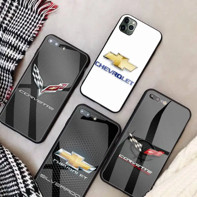 

Luxure Car Chevrolets Phone Case Glass Coque For Iphone 11 12 Pro Max XR Mini 7 8 PLUS Cover