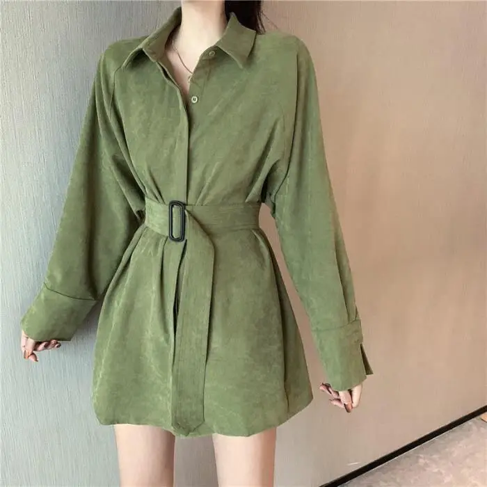 Fashion Shirt Dress Ins Women's Long Blouses Sexy Mini Robe Sashes Collect Waist Slim Shirt Corduroy Fabric Pure Color Female
Fashion Shirt Dress Ins Women's Long Blouses Sexy Mini Robe Sashes Collect Waist Slim Shirt Corduroy Fabric Pure Color Female