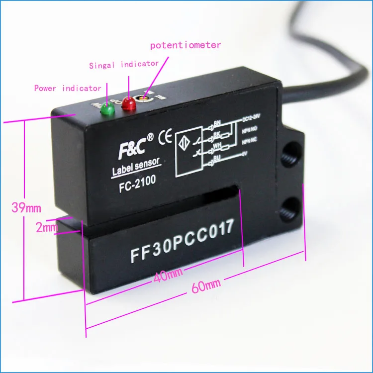 Opaque self-adhesive label detection PNP NO NC Label Sensors Potentiometer Adjust
Opaque self-adhesive label detection PNP NO NC Label Sensors Potentiometer Adjust