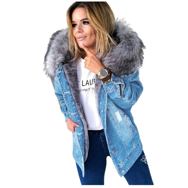 2020 Retro Large Fur Collar Denim Jacket Solid Color Warm Thick Long Sleeve Hooded Coat Loose Thick Plush Liner Long Parka
2020 Retro Large Fur Collar Denim Jacket Solid Color Warm Thick Long Sleeve Hooded Coat Loose Thick Plush Liner Long Parka