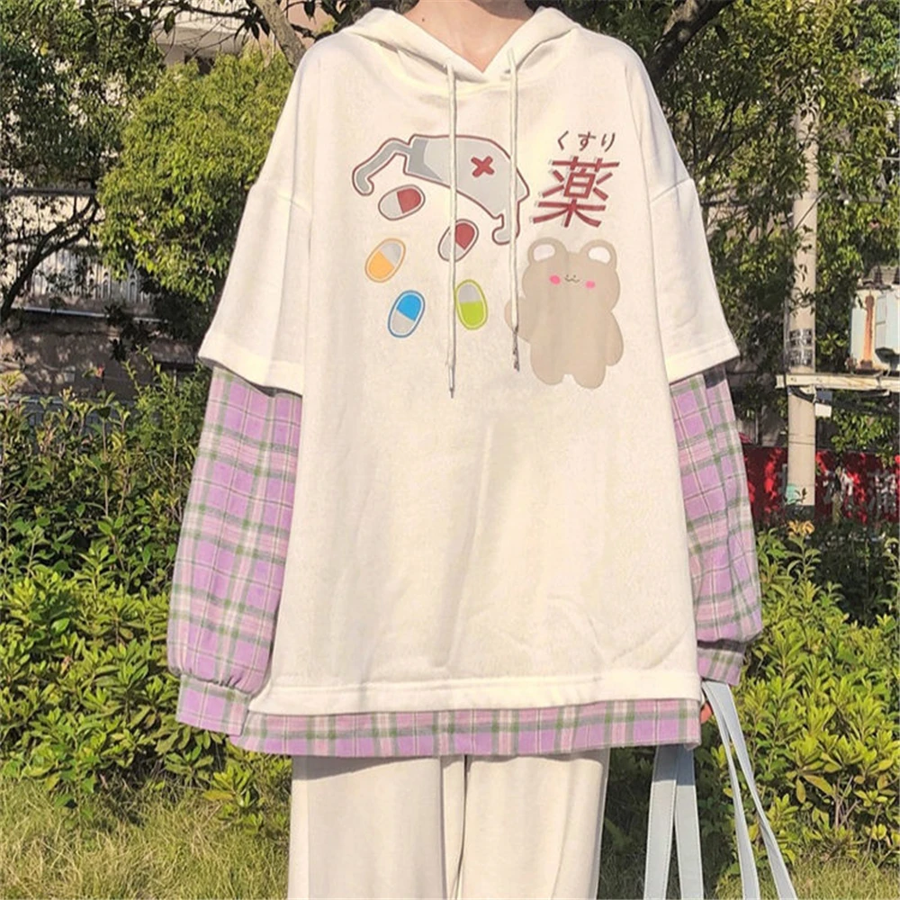 Cute Fake Two Piece Hoodie Sweatshirt Girl Spring Women Loose Hip Hop Tops Funny Oversize Japan Cartoon High Street Hoodies Coat
Cute Fake Two Piece Hoodie Sweatshirt Girl Spring Women Loose Hip Hop Tops Funny Oversize Japan Cartoon High Street Hoodies Coat