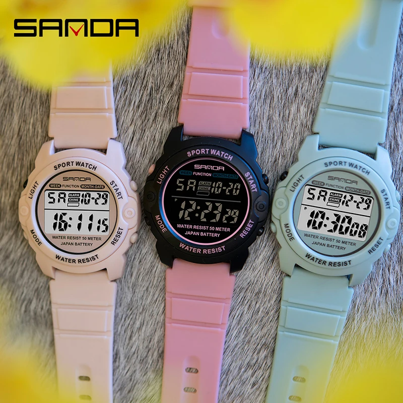 SANDA спортивные женские часы модные повседневные Водонепроницаемые светодиодные