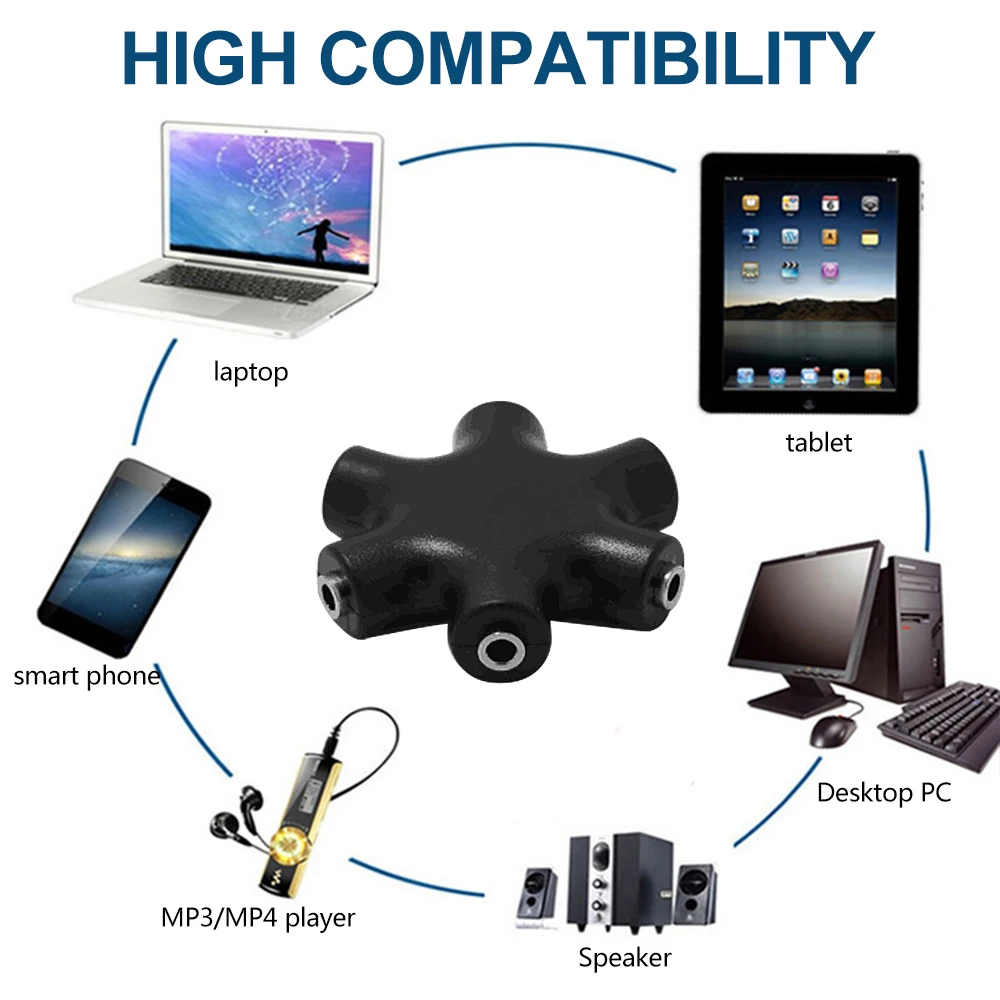 For 1m 3.5mm Earphone Audio Splitter 1 Male To 1 2 3 4 5 Female Cable 5 Way Port Aux Music Sound Output Cables Stereo Headset
For 1m 3.5mm Earphone Audio Splitter 1 Male To 1 2 3 4 5 Female Cable 5 Way Port Aux Music Sound Output Cables Stereo Headset