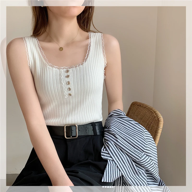 CMAZ Knitted Sleeveless Women's Tank Tops Summer Lace Sexy Square Neck Female Tanks 2021 Solid Slim Button Streetwear Tops 908#
CMAZ Knitted Sleeveless Women's Tank Tops Summer Lace Sexy Square Neck Female Tanks 2021 Solid Slim Button Streetwear Tops 908#