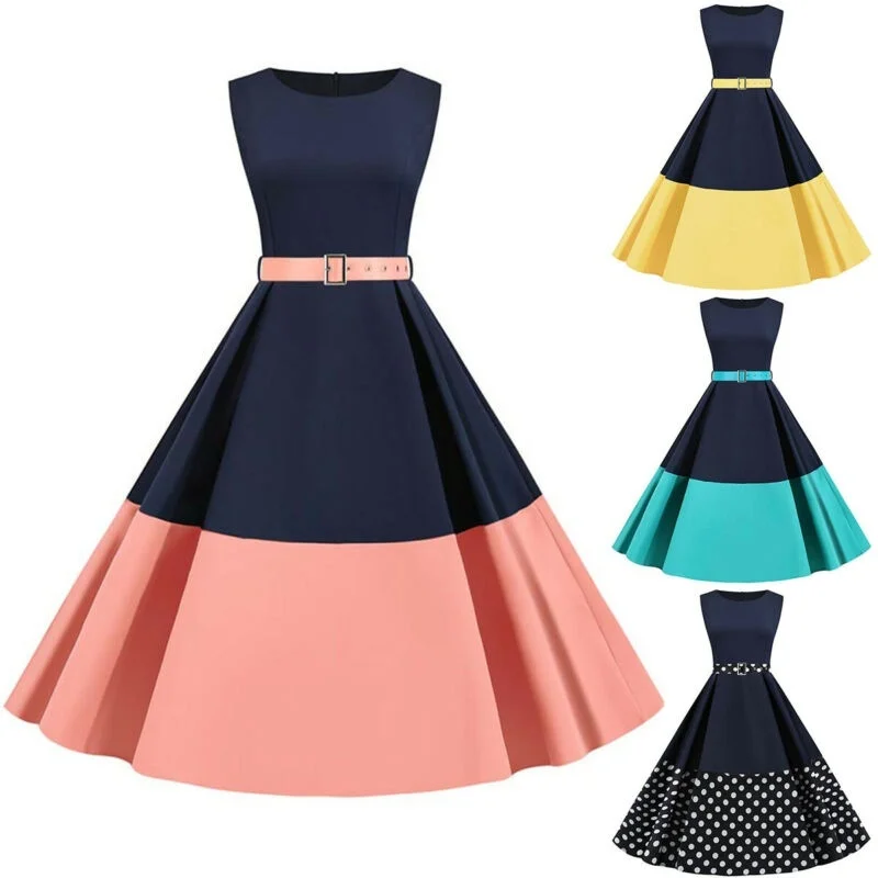 Women Dress Party Vintage Sleeveless Swing Dress Elegant Summer Casual Patchwork A-Line Evening Party Dress Women Clothing 
Women Dress Party Vintage Sleeveless Swing Dress Elegant Summer Casual Patchwork A-Line Evening Party Dress Women Clothing